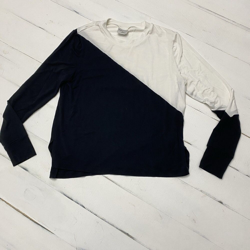 Summersalt Softest French Terry Color Block Crew Pullover Cream Black Medium